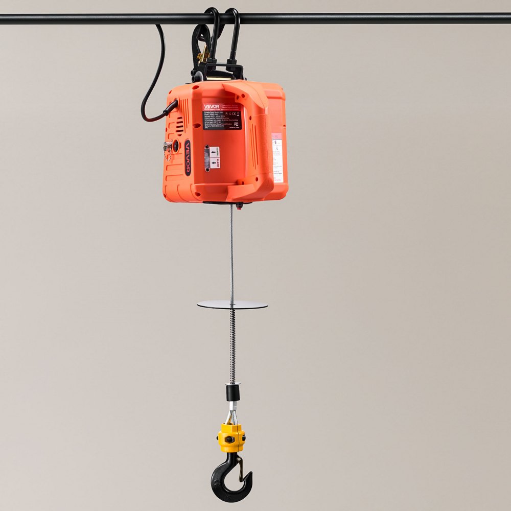 VEVOR Verricello Paranco Elettrico di Sollevamento Capacità Carico 500 kg, Verricello Argano Elettrico Portatile da 1500 W, Altezza di Sollevamento 7,6 m, con Telecomando Manuale, Cablato Wireless