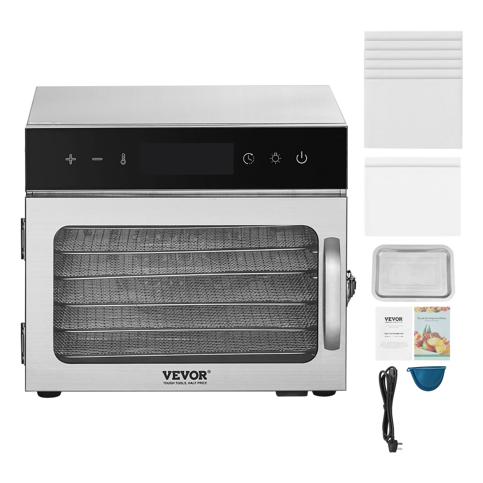 VEVOR Food Dehydrator with 6 Stainless Steel Trays, 400W Electric Food Dehydrator with Adjustable Temperature, Freeze Dryer for Dried Meat, Fruit, Vegetables, Herbs, and Dog Treats
