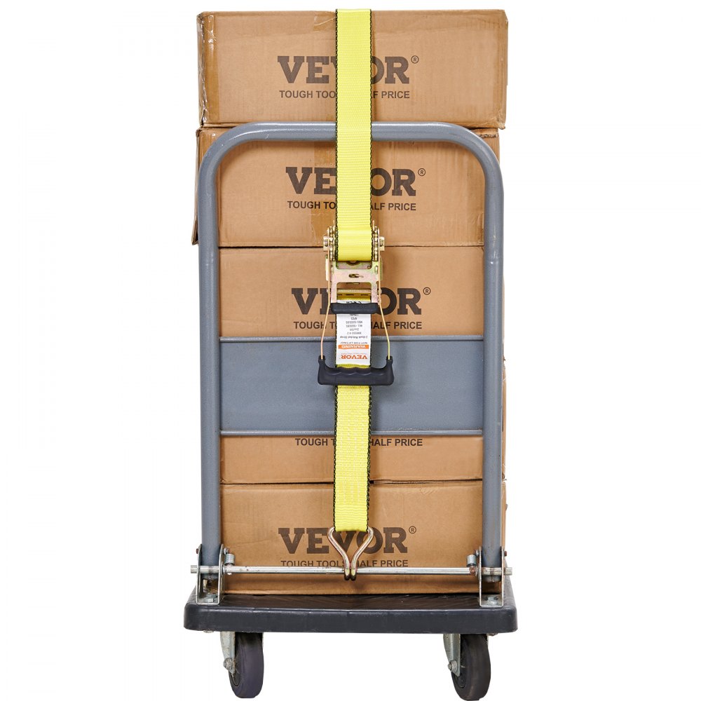 VEVOR 4-pack ratchet straps 0.05 x 4.6 m, 2268 kg capacity, polyester webbing with carbon steel hooks, ideal for motorcycles, bicycles, kayaks, UTVs, boats, and ATVs