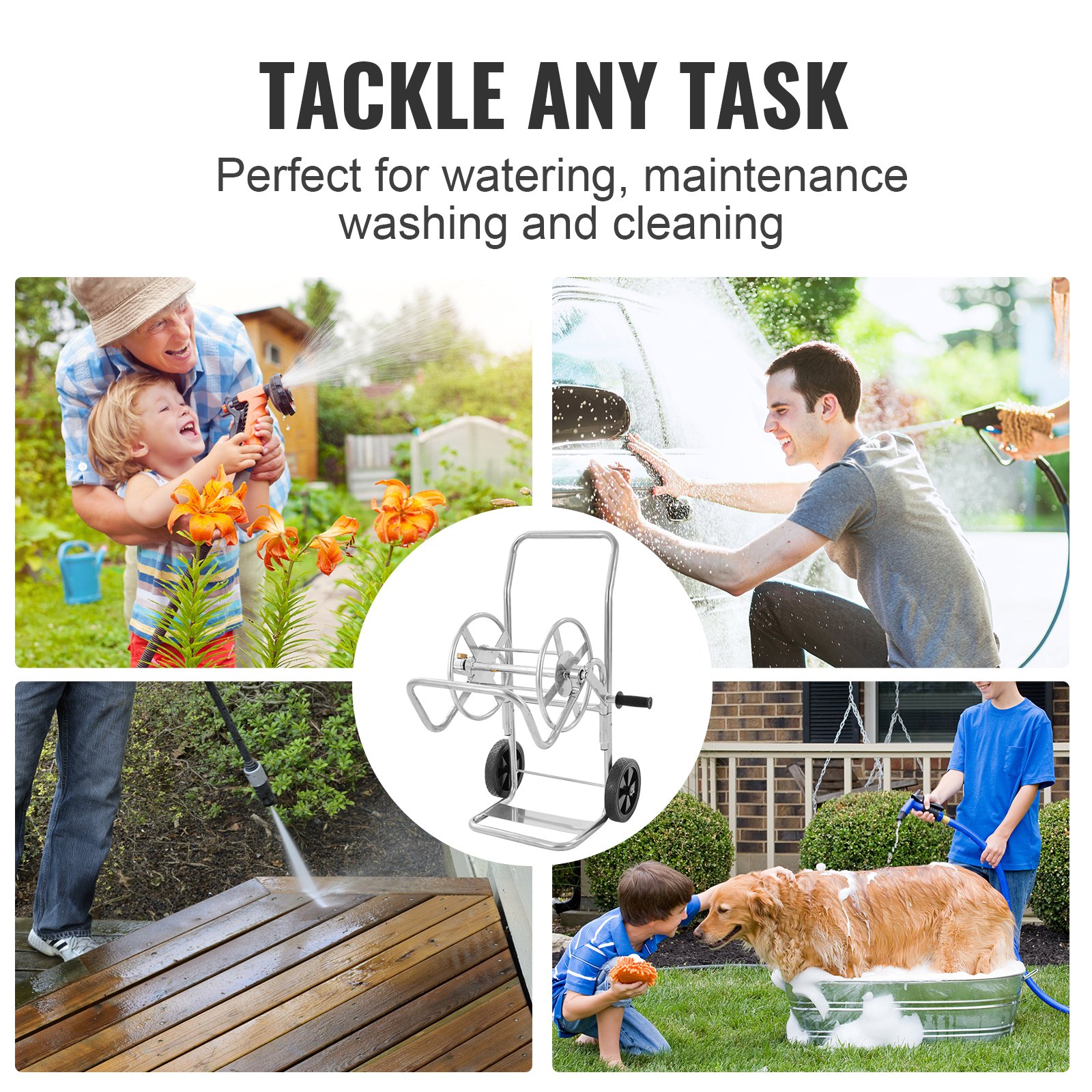 VEVOR Carrello avvolgitubo, può contenere fino a 200 piedi di tubo da 5/8" (tubo non incluso), carrelli per tubi dell'acqua da giardino, strumenti mobili con ruote, acciaio verniciato a polvere