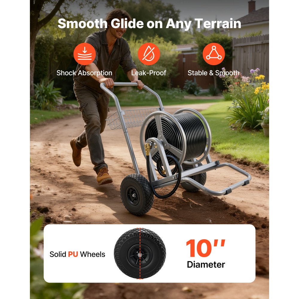 VEVOR Carrello Avvolgitubo per Tubo dell'Acqua, Carrello Avvolgitubo da Giardino per Tubi ad Alta Pressione Capacità max. 6096 cm/9144 cm,Bobina per Stoccaggio Tubi per Irrigazione, Senza Tubo