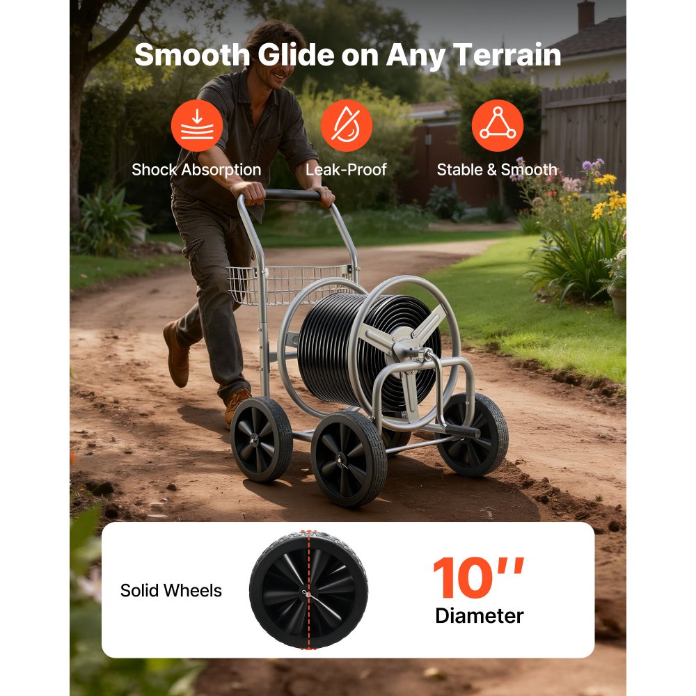 VEVOR Carrello avvolgitubo, può contenere fino a 91 m di tubo da 1,6 cm, Carrello per tubi dell'acqua da giardino Attrezzi mobili con 4 ruote, Piantagione esterno in acciaio verniciato a polvere