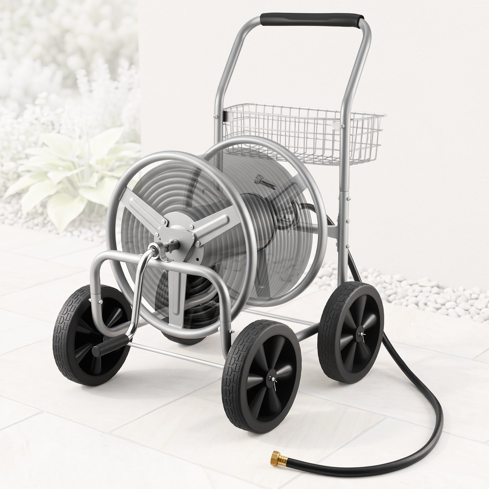 VEVOR Carrello avvolgitubo, può contenere fino a 91 m di tubo da 1,6 cm, Carrello per tubi dell'acqua da giardino Attrezzi mobili con 4 ruote, Piantagione esterno in acciaio verniciato a polvere