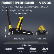 VEVOR Martinetto Idraulico con Ruote in Acciaio Capacità di Sollevamento Max. 1,5 Tonnellate per Riparazione Auto Barca Veicolo, Sollevatore con Ruote Altezza Regolabile tra 80-365mm da Auto Camion