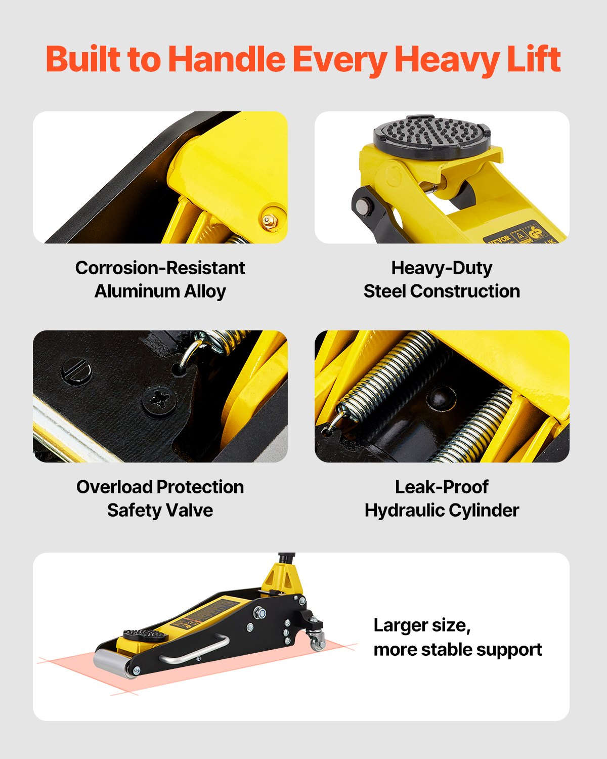 VEVOR 1.5 t hydraulic trolley jack with double piston quick-lift pump, 80-365 mm aluminum & steel car jack, 99 mm tray diameter, for off-road vehicles & workshops