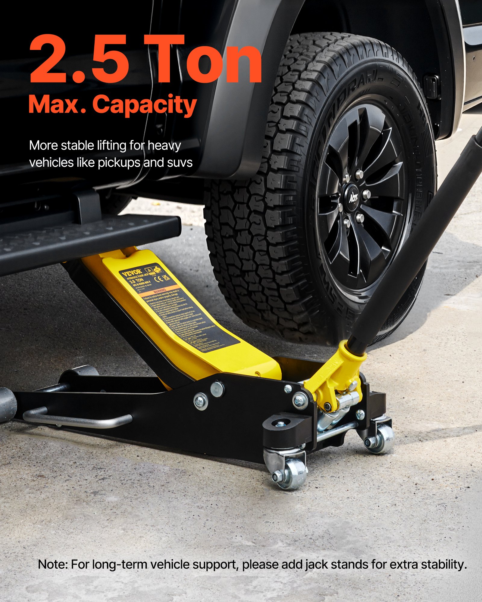 VEVOR 2.5 t hydraulic trolley jack, 95-475mm lifting capacity, aluminum & steel car jack, 119mm diameter jack stand, scissor jack for off-road vehicles & workshops