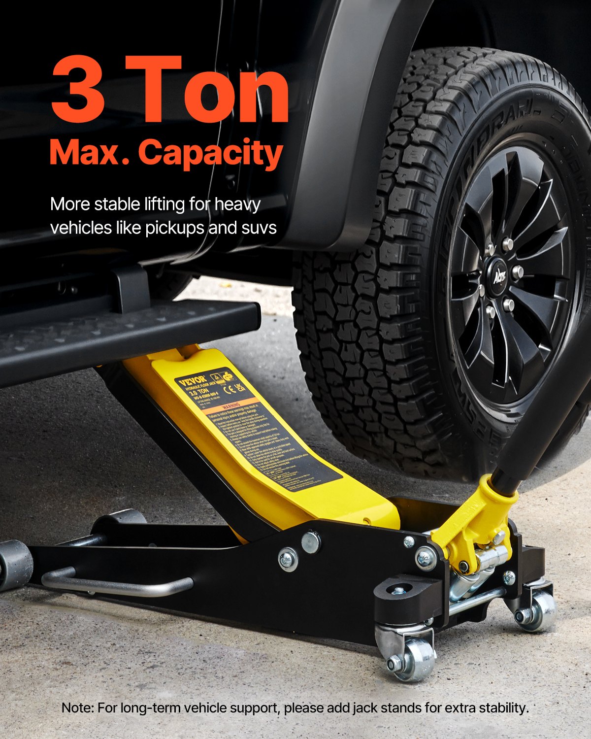 VEVOR Trolley Jack 3T Lifting Capacity Hydraulic Car Jack, 500-90mm Aluminum & Steel Car Jack, Jack Stand 99mm Diameter, Scissor Jack for SUVs, Off-Road Vehicles & Workshops etc.