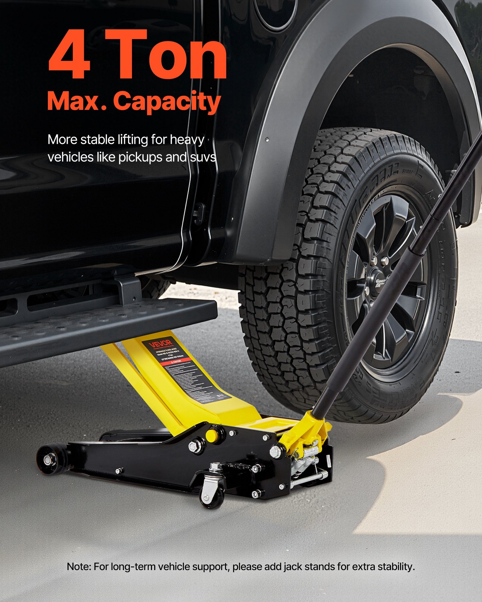 VEVOR Cric da Pavimento a Basso Profilo, Capacità 4 T, in Acciaio con Pompa a Sollevamento Rapido a Doppio Pistone, Sollevatore Idraulico per Carrelli Elevatori per SUV, Intervallo 100 a 545 mm