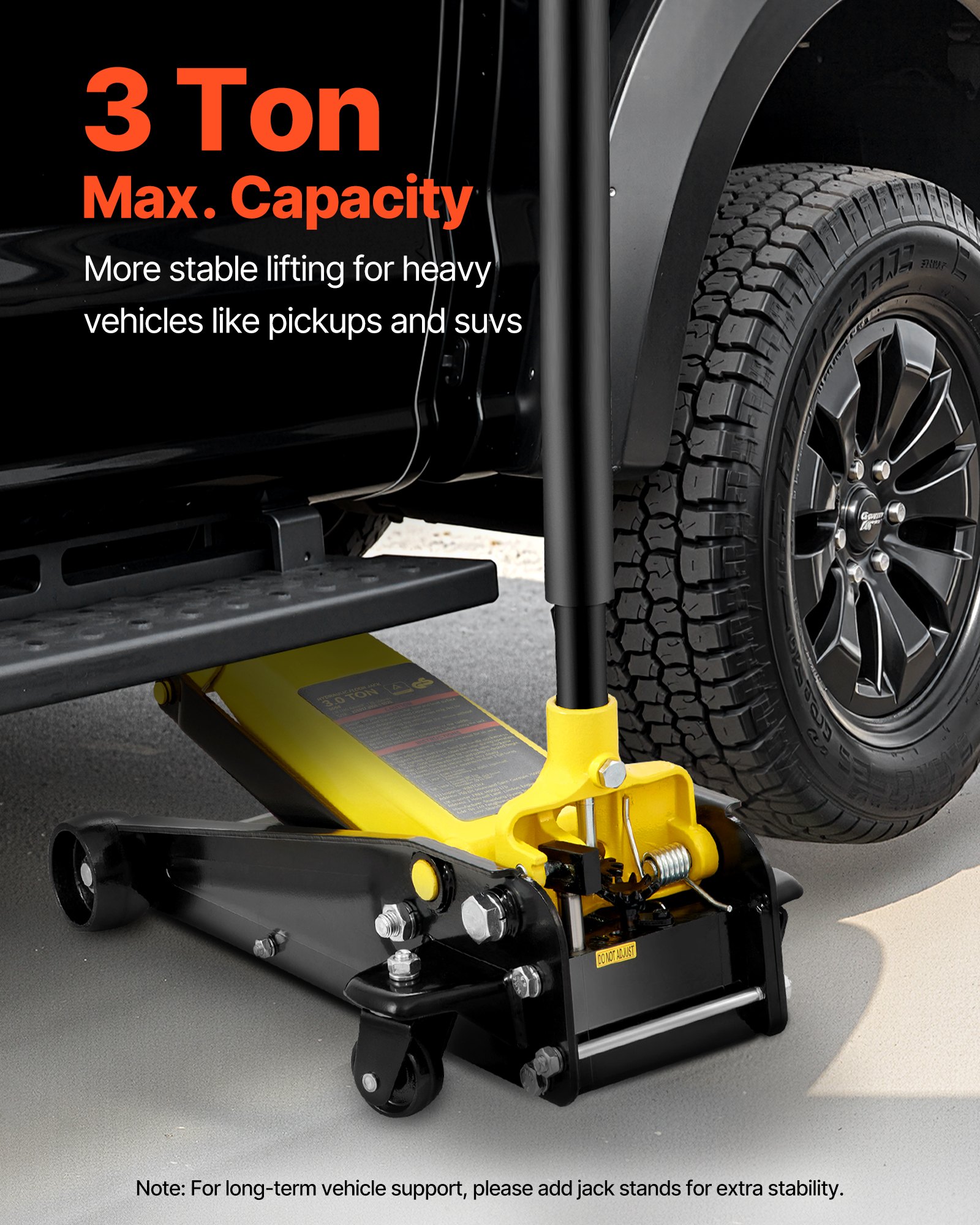 VEVOR 3-ton low-profile trolley jack, high-performance steel racing jack with single-piston quick-lift pump, jack lifting range 13-50 cm, yellow