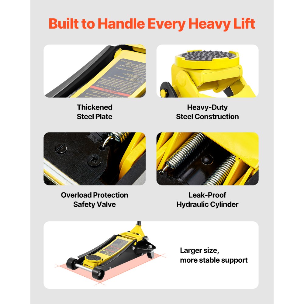 VEVOR 2.5 t low-profile racing car jack, high-performance steel racing car jack with double piston quick-lift pump, jack lifting range 75-495 mm