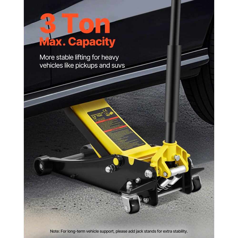 VEVOR 3-ton trolley jack, high-performance steel racing jack with double piston quick-lift pump, flat jack 95-495 mm car jack