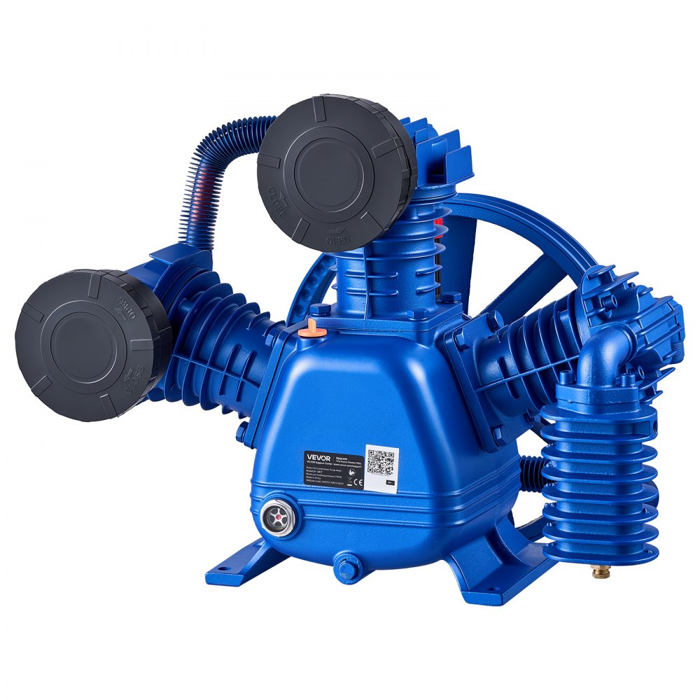 VEVOR Testata per Compressore d’Aria 3,73 kW 422 L/min 3 Cilindri Bistadio, Pompa Lubrificata a Olio, Struttura in Ghisa, Pressione Massima 12 Bar, Ideale per Falegnameria, Officina e Autoriparazione