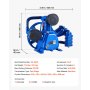VEVOR Testata per Compressore d’Aria 3,73 kW 422 L/min 3 Cilindri Bistadio, Pompa Lubrificata a Olio, Struttura in Ghisa, Pressione Massima 12 Bar, Ideale per Falegnameria, Officina e Autoriparazione
