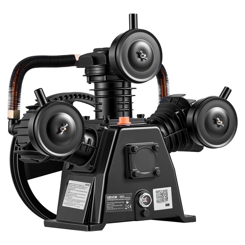 VEVOR Testata per Compressore d’Aria 2,98kW 320L/min 3 Cilindri Monostadio, Pompa Lubrificata a Olio, Struttura in Ghisa, Pressione Massima 10 Bar, Ideale per Falegnameria, Officina e Autoriparazione
