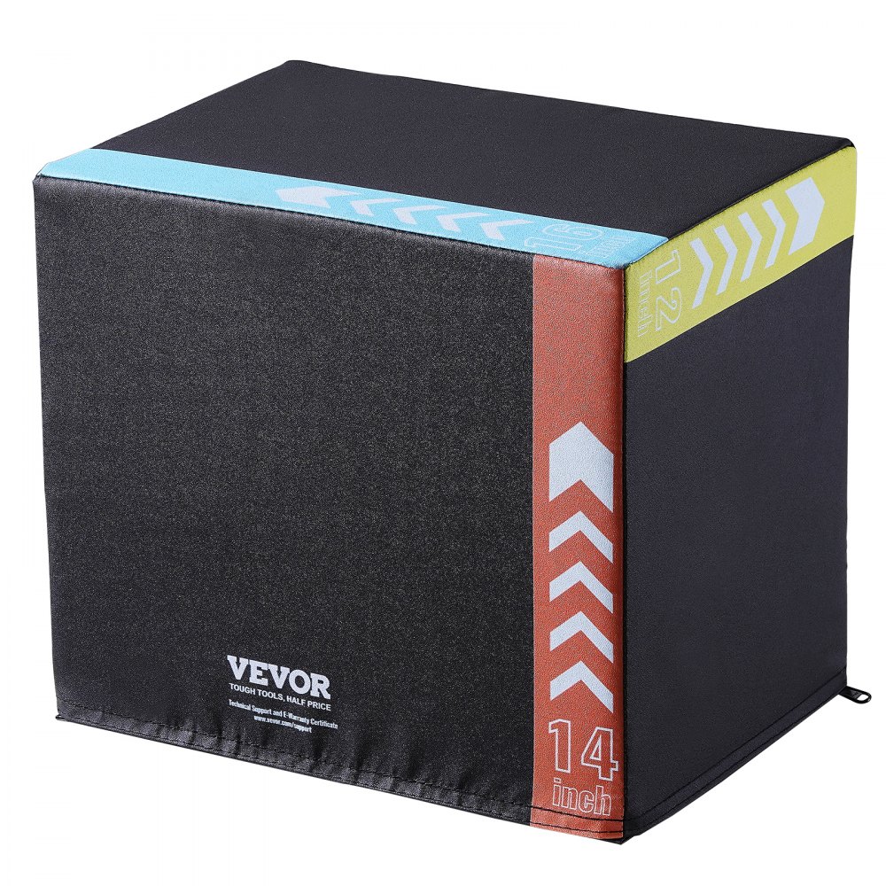 VEVOR 3-in-1 Plyometric Jump Box 16/14/12-inch Cotton Plyo Box, 100 kg Weight Capacity, Non-Slip Fitness Exercise Step-Up Box for Home Workouts, Jump Training, Black, Adjustable Height