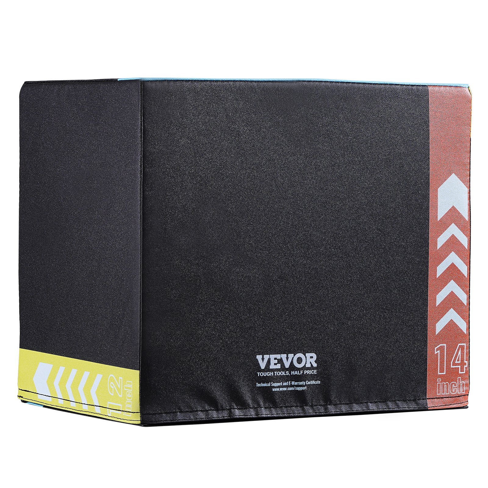VEVOR 3-in-1 Plyometric Jump Box 16/14/12-inch Cotton Plyo Box, 100 kg Weight Capacity, Non-Slip Fitness Exercise Step-Up Box for Home Workouts, Jump Training, Black, Adjustable Height