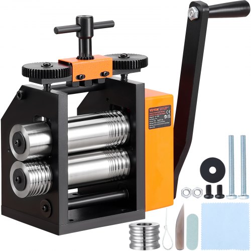 VEVOR Laminatoio per Gioielliere Larghezza 76mm, Laminatoio per Gioielli Spessore 0,1-7mm Rapporto di Trasmissione Regolabile 1:2 per la Lavorazione di Gioielli Lamiera Oro Argento Anello Bracciale