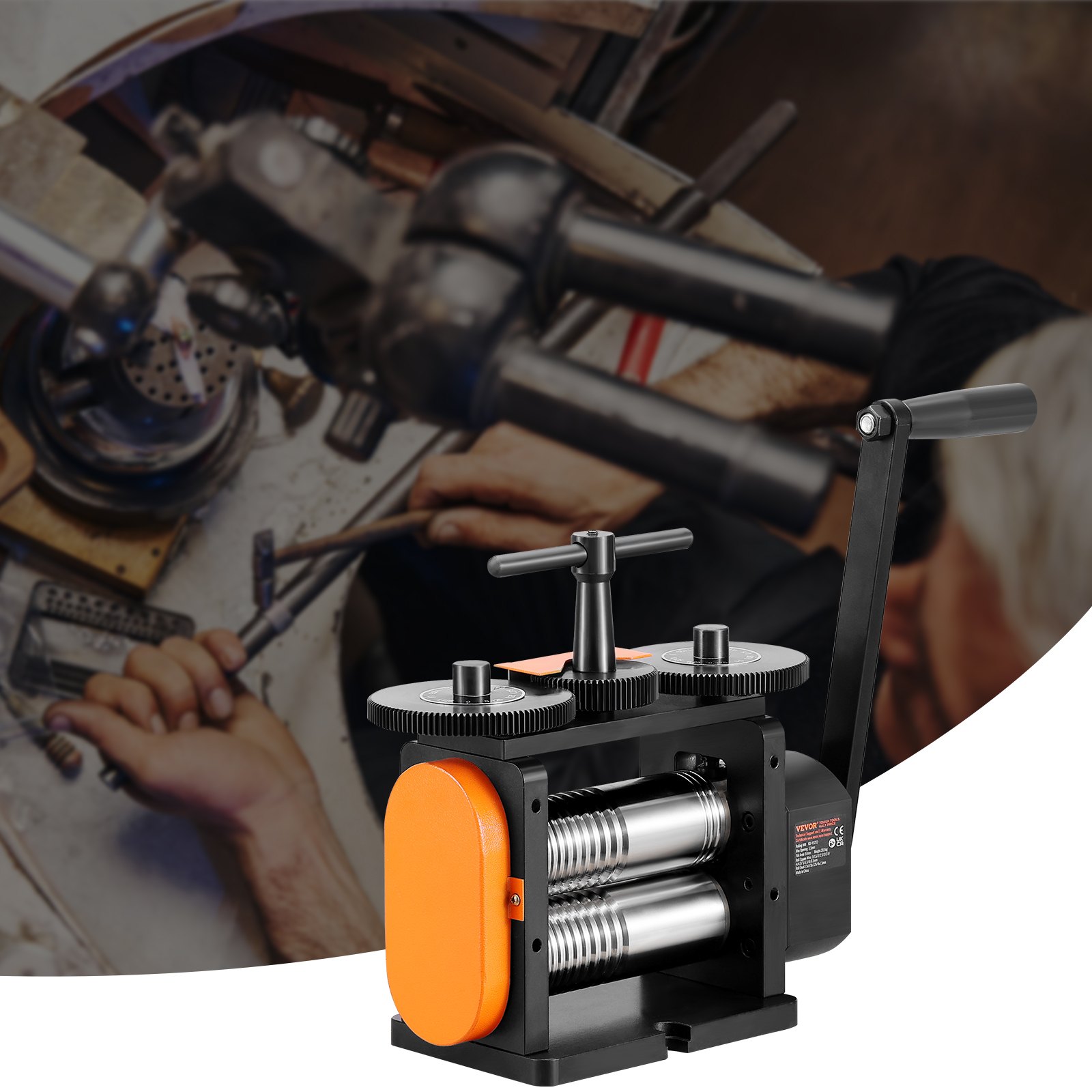 VEVOR 3 in 1 Hand Rolling Mill Machine 57 mm Combination Rolling Mill, Manual Rolling Mill Jewelry Rolling Mill Adjustable Thickness from 0 to 5.5 mm, Hand Rolling Mill Machine for Platinum / K-Gold / Brass / Aluminum