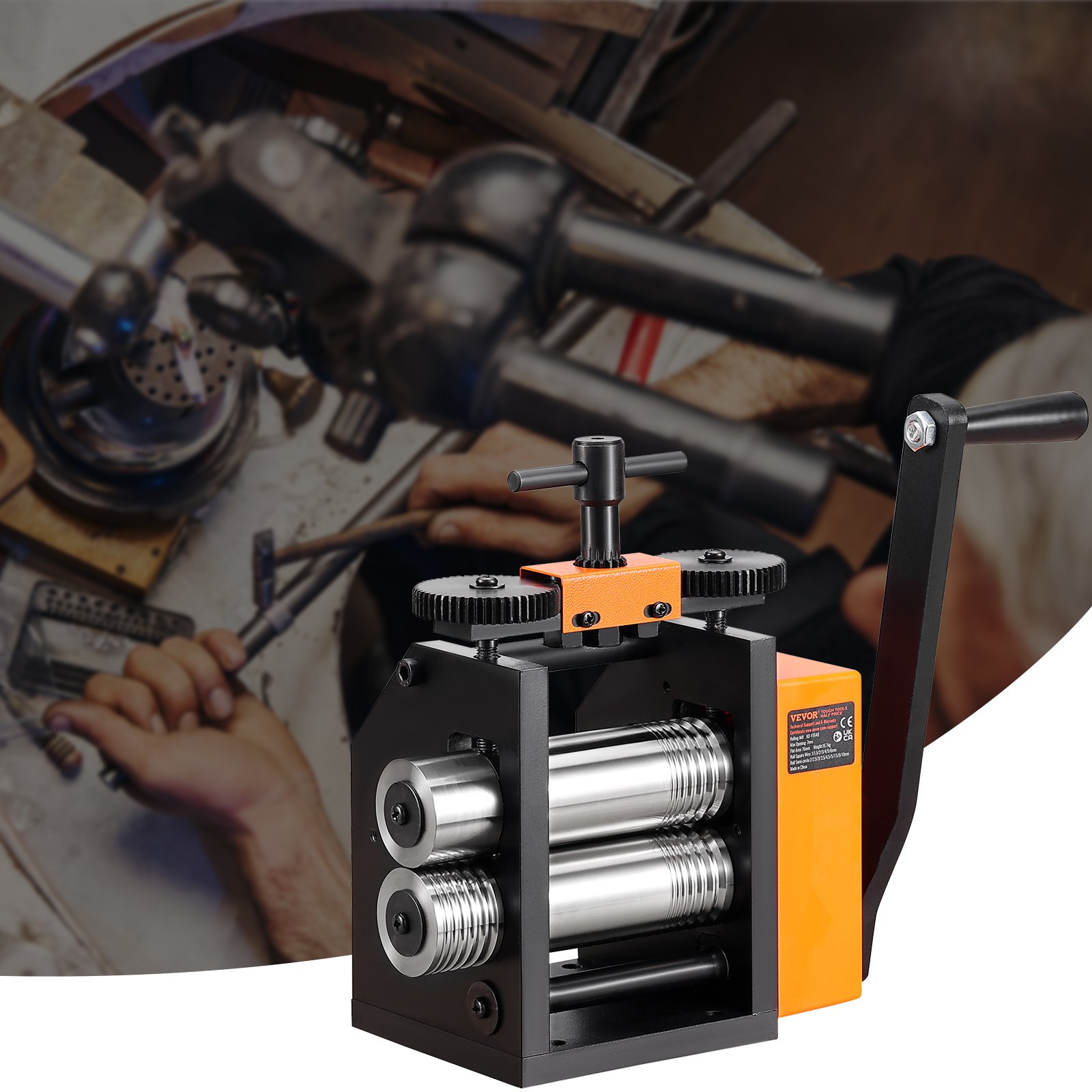 VEVOR Laminatoio per Gioielliere Larghezza 75mm, Laminatoio per Gioielli Spessore 0,03-6,5mm Rapporto di Trasmissione Regolabile 1:2 per la Lavorazione di Gioielli Lamiera Oro Argento Anello Bracciale