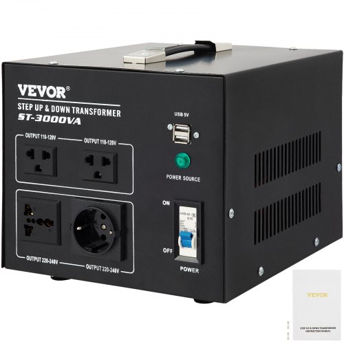 VEVOR Convertitore di Tensione da 240 V a 110 V e Viceversa Step Up e Step Down, 3 KW ST-3000 VA Trasformatore di Tensione per Gli Elettrodomestici come Ventilatori, Frigoriferi, TV, Cuociriso, ecc.