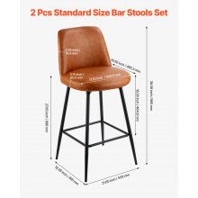 VEVOR Set di Sgabelli da Bar 2 pezzi Altezza 98 cm, Sedie da Cucina in Similpelle con Schienale Struttura in Metallo, Capacità di Carico 136,1 kg, Sgabelli da Bar, Cucina, Sala da Pranzo, Marrone