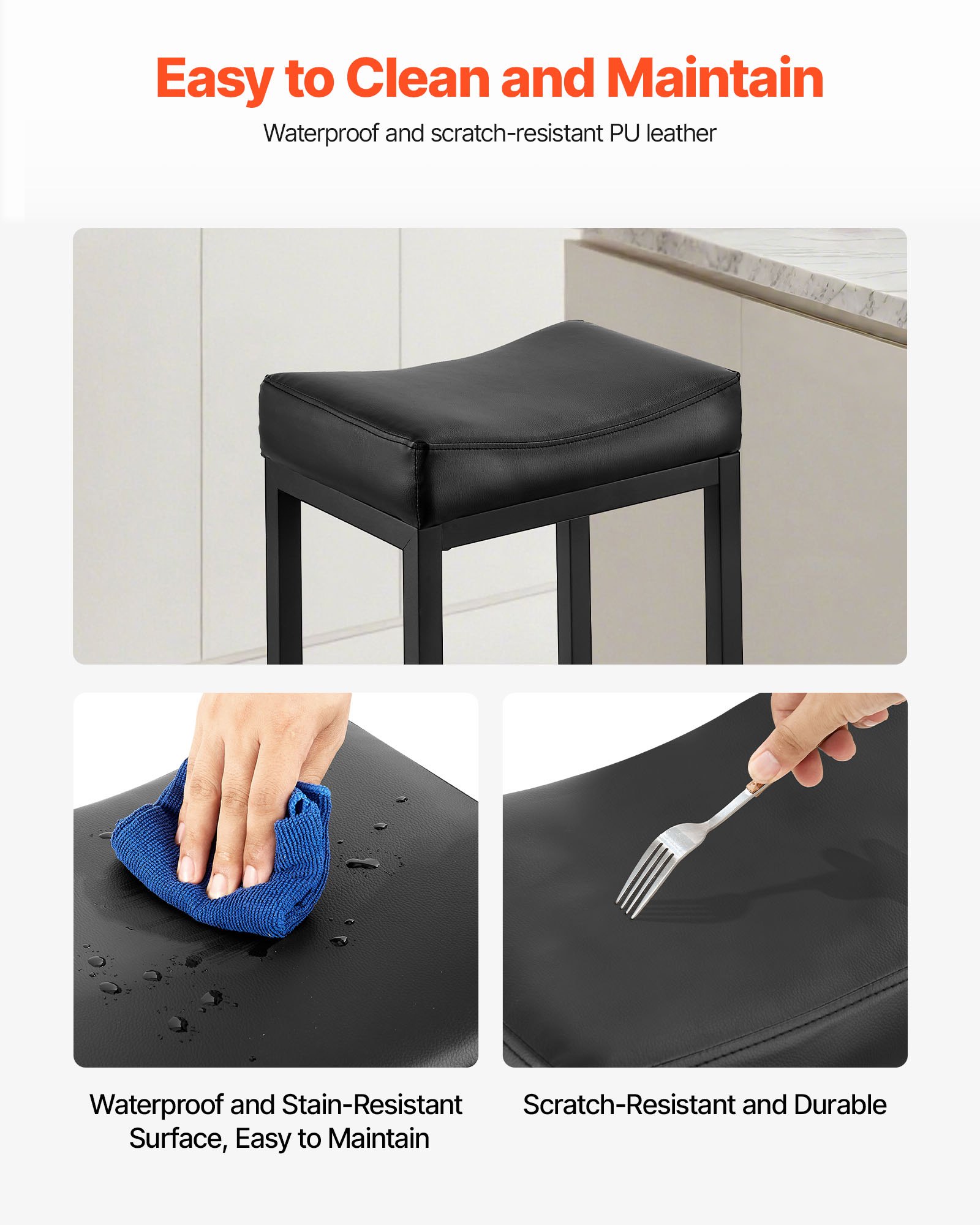 VEVOR Set di Sgabelli da Bar, Sgabelli da Bancone in Similpelle, 2 pezzi, Altezza 645 mm con Seduta Imbottita Gambe in Metallo, Capacità di Carico 136,1 kg per Sala da Pranzo, Bar, Cucina, Salotto