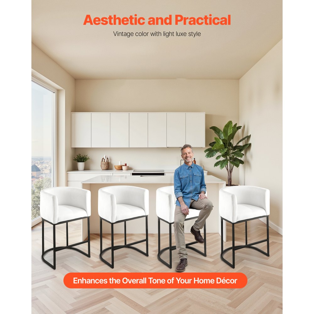 VEVOR Set di Sgabelli da Bar, Sgabelli da Bancone, Confezione da 3 Altezza 87 cm, Sedia da Cucina con Schienale Braccioli, Struttura in Metallo Poggiapiedi, Capacità di Carico 158,8 kg, Bianco