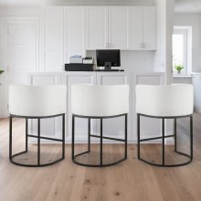 VEVOR Set di Sgabelli da Bar, Sgabelli da Bancone, Confezione da 3 Altezza 87 cm, Sedia da Cucina con Schienale Braccioli, Struttura in Metallo Poggiapiedi, Capacità di Carico 158,8 kg, Bianco