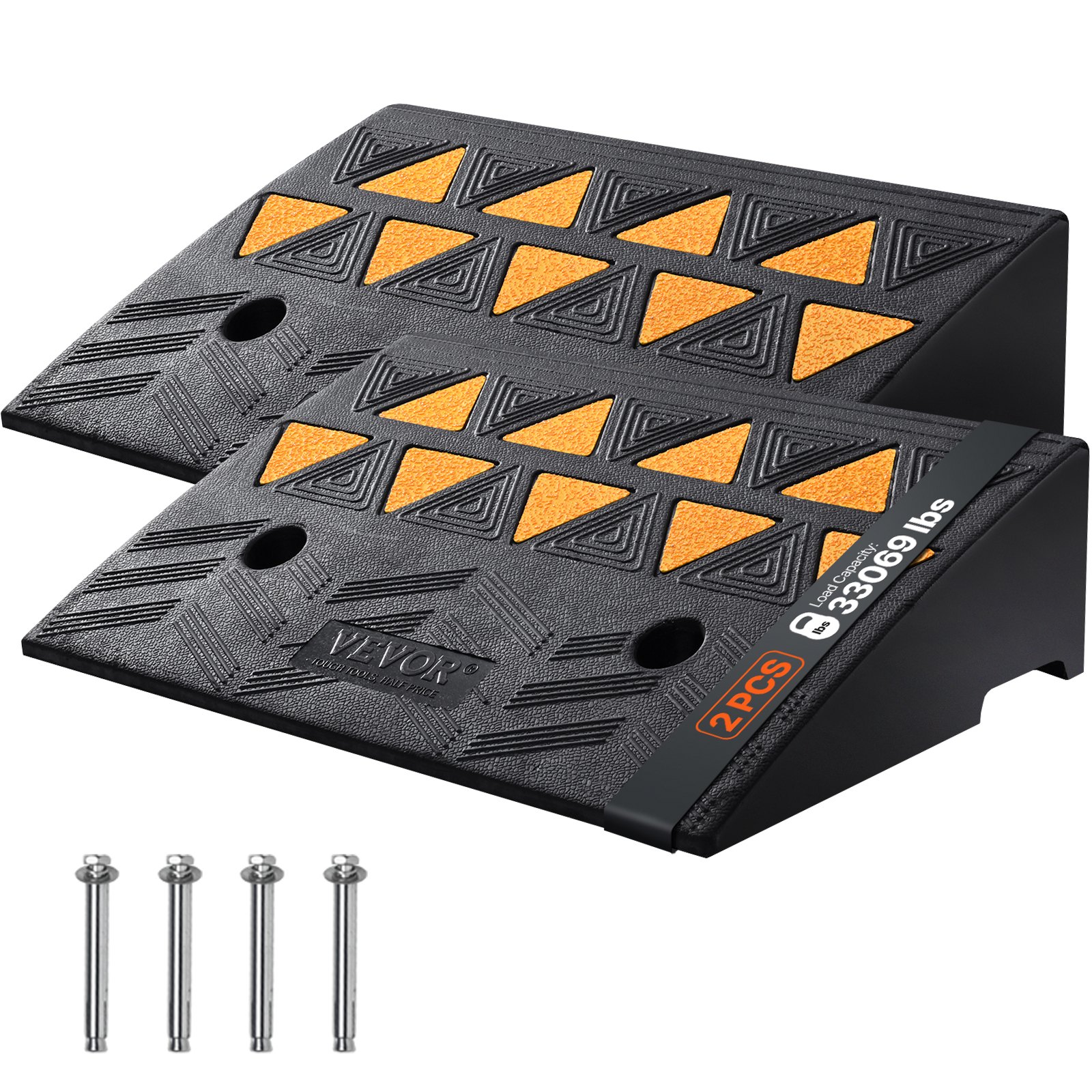 VEVOR Rampa per Soglia in Gomma Capacità Carico Max. 15 Tonnellate 2 Pezzi, Rampa per Soglia Superficie Antiscivolo Buchi per Drenaggio Altezza 12,7cm Rampa Soglia Antiscivolo per Salita Facile 2 Pz
