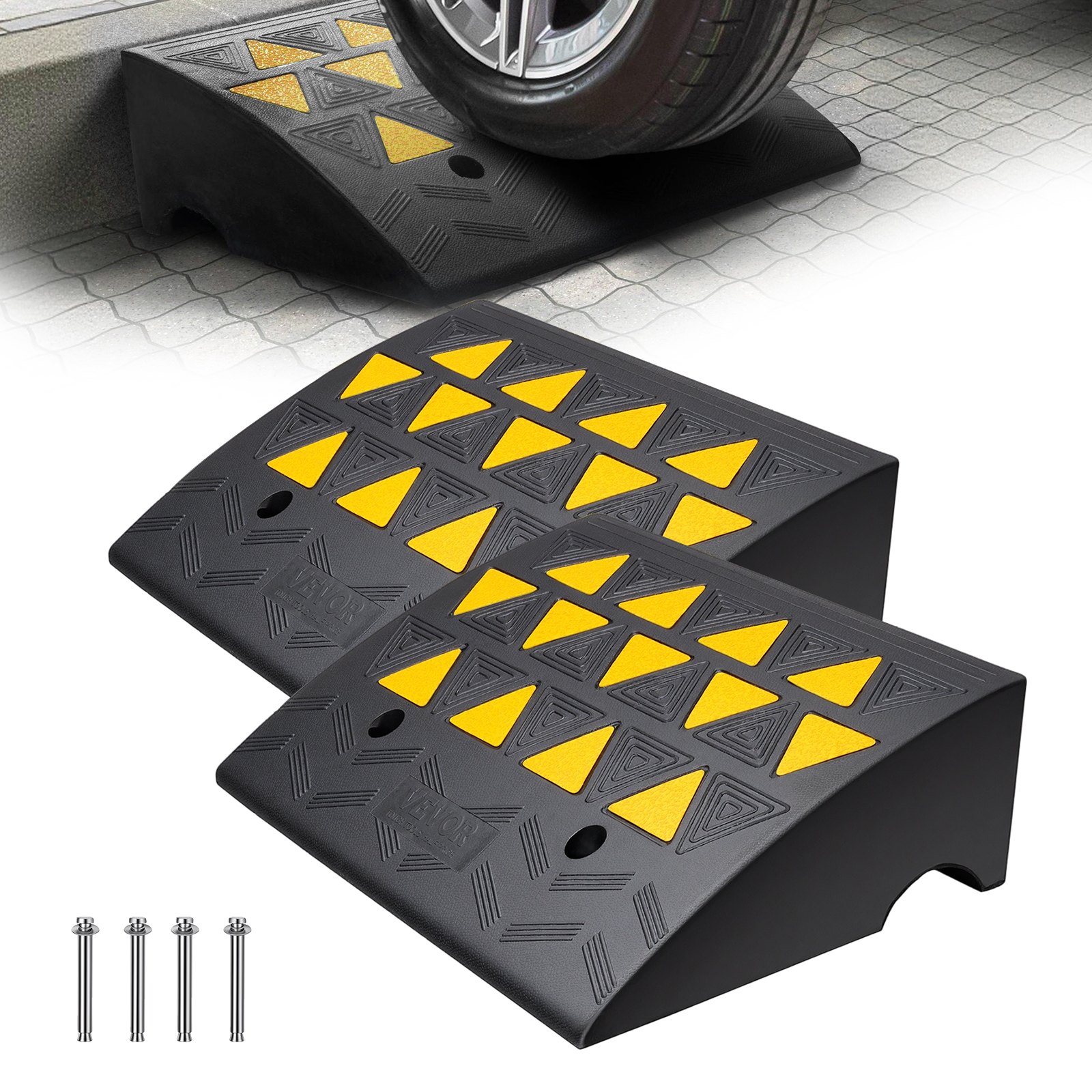 VEVOR Rampa per Soglia in Gomma Capacità Carico Max. 15 Tonnellate 2 Pezzi, Rampa per Soglia Superficie Antiscivolo Buchi per Drenaggio alla Base, Rampa Soglia Antiscivolo per Salita Facile 2 Pezzi