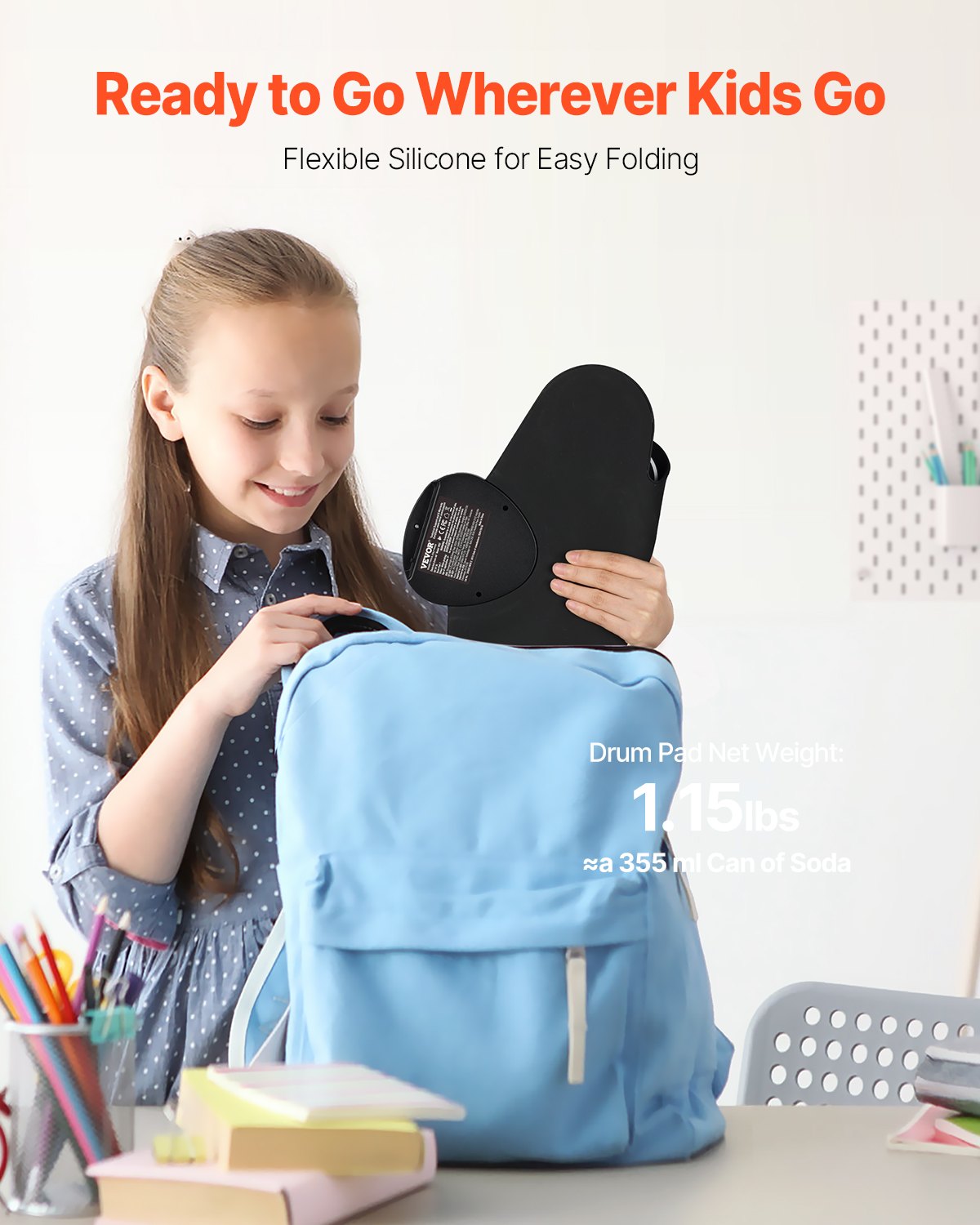 VEVOR Batteria Elettronica a 7 Pad, Pad per Esercizi Arrotolabile, Set di Batteria Elettronica con Jack per Cuffie, Doppio Pedale, Altoparlante Integrato, Strumento Giocattolo Portatile per Bambini