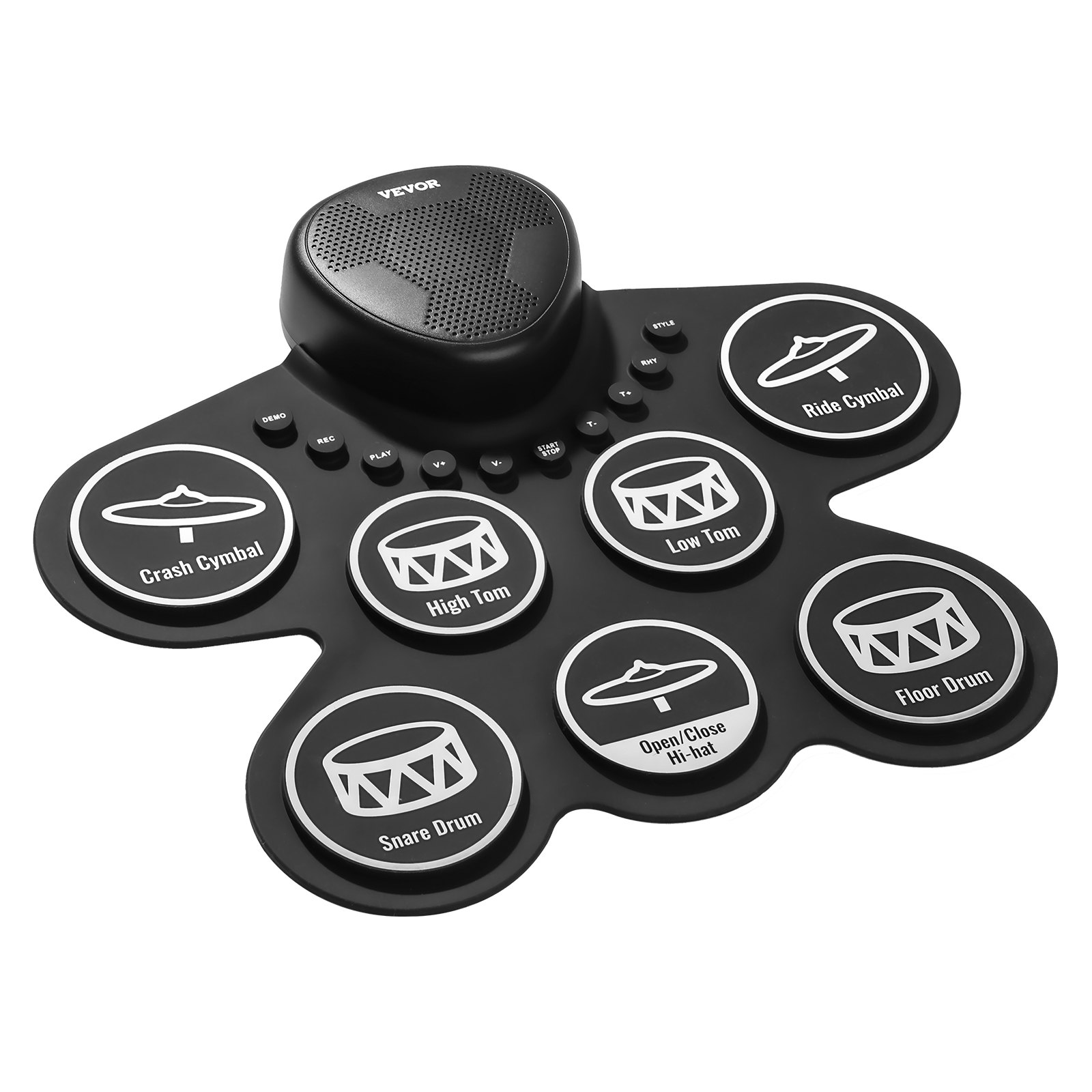 VEVOR Batteria Elettronica a 7 Pad, Pad per Esercizi Arrotolabile, Set di Batteria Elettronica con Jack per Cuffie, Doppio Pedale, Altoparlante Integrato, Strumento Giocattolo Portatile per Bambini