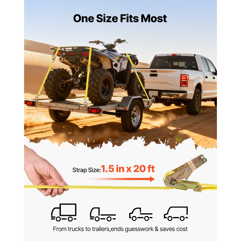 VEVOR Cinghie di Fissaggio con Doppio Gancio a J da 38,1 mm x 6,1 m, Resistenza alla Rottura di 2000 kg, Borsa per il Trasporto, per Traslochi, Rimorchi, Motociclette, Kayak, Tetto, Confezione da 4