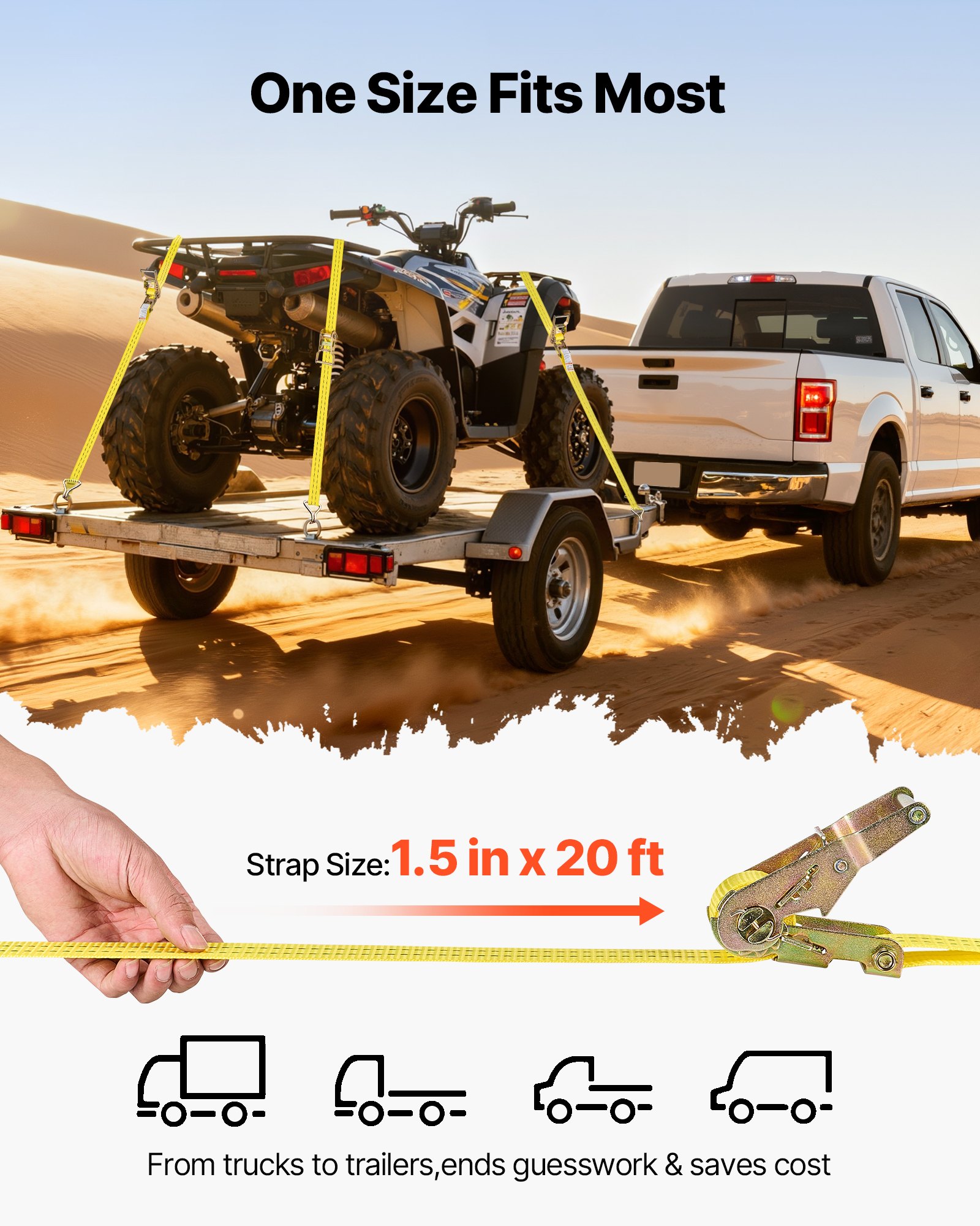 VEVOR Cinghie di Fissaggio con Doppio Gancio a J da 38,1 mm x 6,1 m, Resistenza alla Rottura di 2000 kg, Borsa per il Trasporto, per Traslochi, Rimorchi, Motociclette, Kayak, Tetto, Confezione da 4