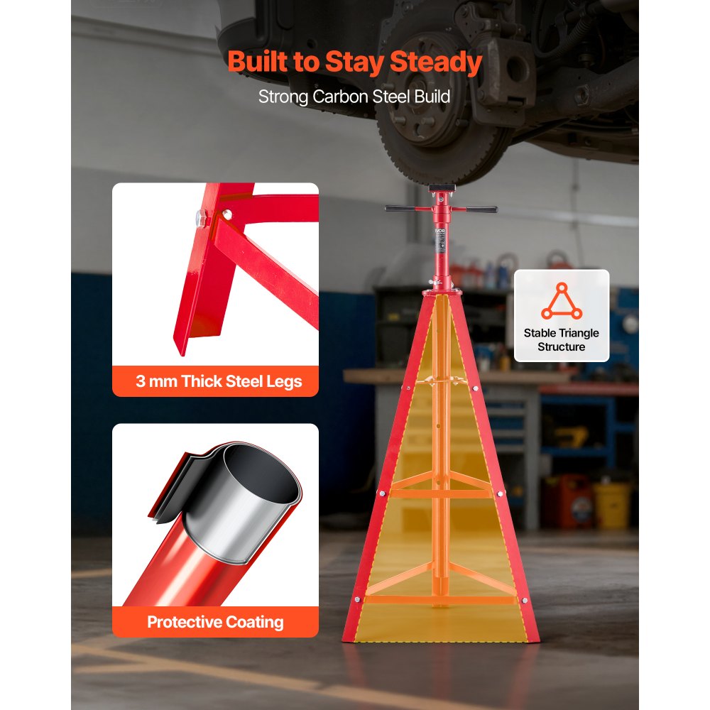 VEVOR Supporto per Fossa Alto Triangolare Carico max. 2 Tonnellate, Cavalletto di Supporto da Fossa Altezza Regolabile 120-215 cm, Cuscinetti, Supporto per Asse di Sollevamento da Officina Garage