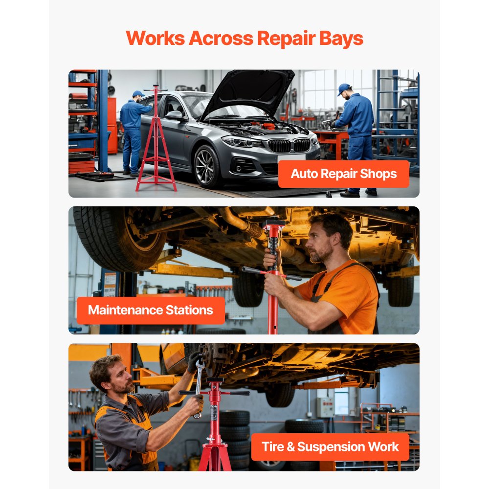 VEVOR Supporto per Fossa Alto Triangolare Carico max. 2 Tonnellate, Cavalletto di Supporto da Fossa Altezza Regolabile 120-215 cm, Cuscinetti, Supporto per Asse di Sollevamento da Officina Garage