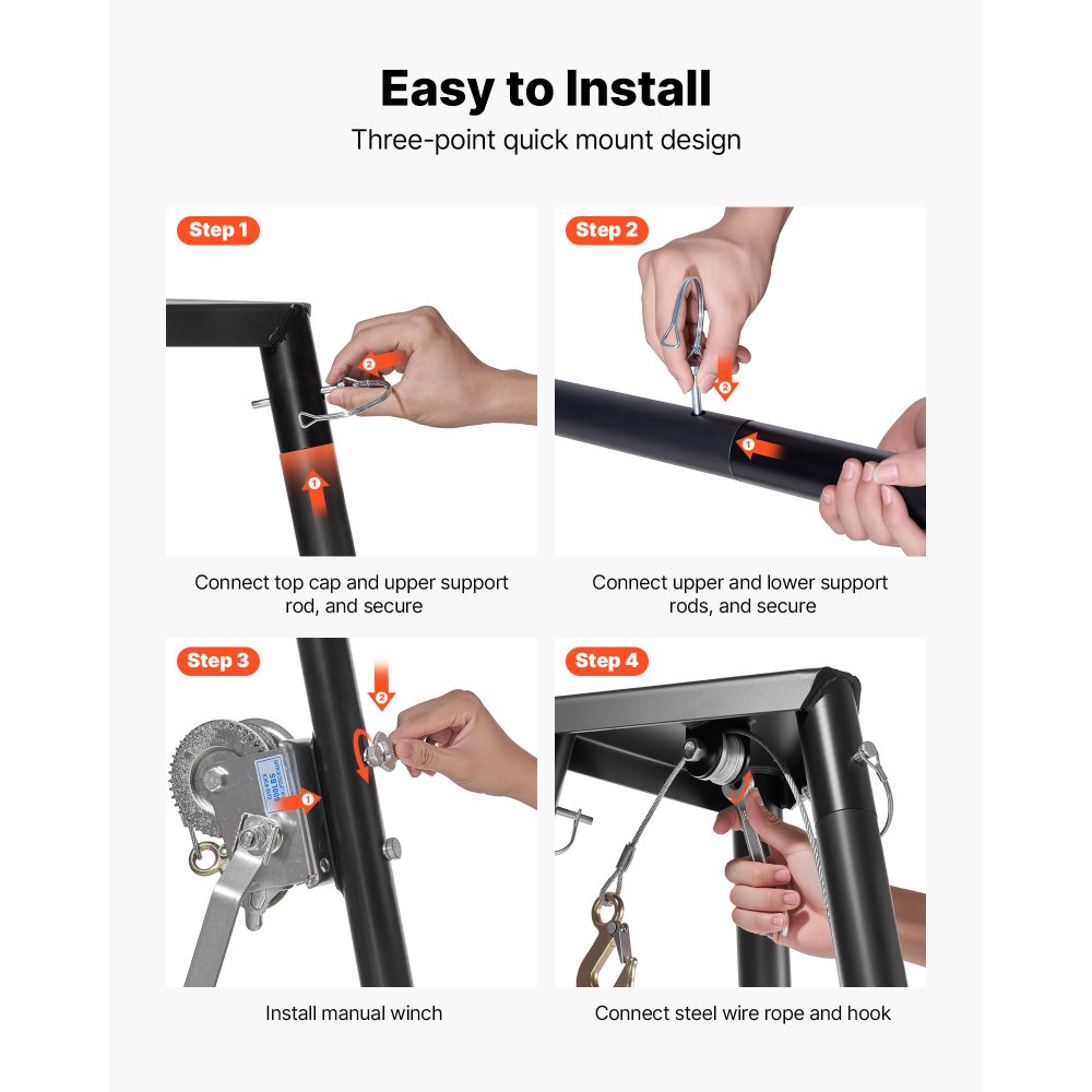 VEVOR Argano per Cervi con Treppiede, Carico di 226,8 kg, Argano per Selvaggina da Caccia con Gambrel e Argano Manuale, Accessorio per Pulizia Scuoiatura e Spostamento della Selvaggina da Caccia, Nero