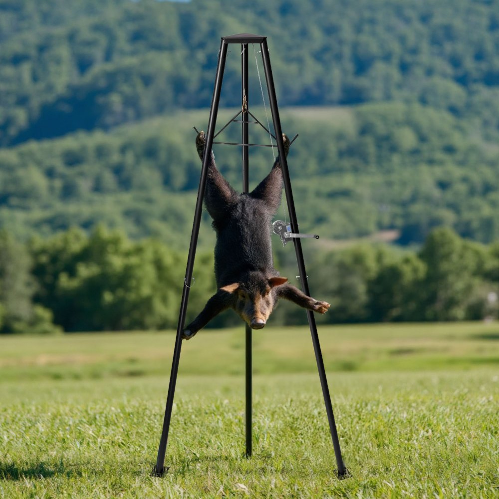 VEVOR Argano per Cervi con Treppiede, Carico di 226,8 kg, Argano per Selvaggina da Caccia con Gambrel e Argano Manuale, Accessorio per Pulizia Scuoiatura e Spostamento della Selvaggina da Caccia, Nero