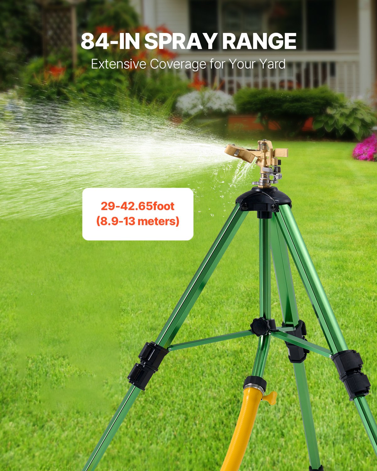VEVOR Set di Irrigatori a Impulso su Base Treppiede 2 pezzi, Irrigatori a Treppiede a Impatto Girevole 360° da Giardino, Testine in Ottone, Altezza Regolabile a 3 Livelli Raggio di Spruzzo di 13m
