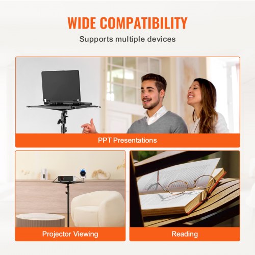 GlobalCrown Supporto Proiettore Da Terra Regolabile In Altezza Con Treppiede, Ruote, Vassoio Per Mouse E Porta Telefono – Carico 10 Kg