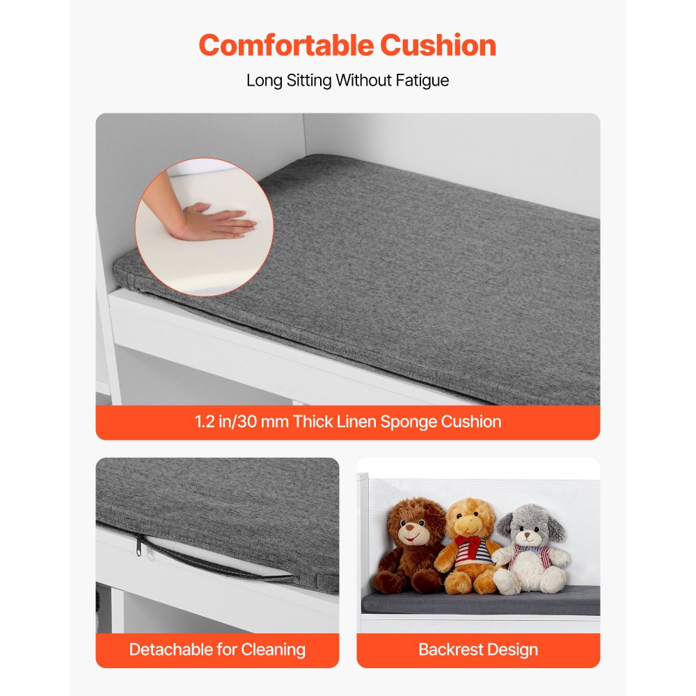 VEVOR Panca Portagiocattoli per Bambini 170 x 40 x 80 cm Cassapanca con Scaffale per Libri in Legno con Contenitore per Giocattoli, Panca da Lettura con Schienale, Cassapanca per Sala Giochi Salotto