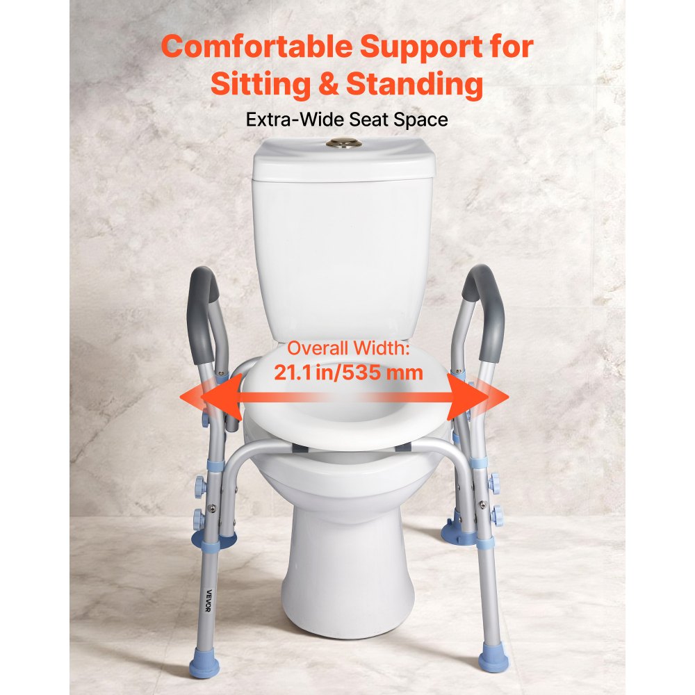 VEVOR Sedile WC Rialzato da Bagno con Braccioli e Capacità di Carico di 136 kg e 4 Gambe, Sedile WC Rialzato Universale Regolabile in Altezza con Paraspruzzi per Anziani, Donne Incinte