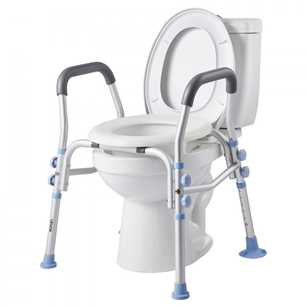 VEVOR Sedile WC Rialzato da Bagno con Braccioli e Capacità di Carico di 136 kg e 4 Gambe, Sedile WC Rialzato Universale Regolabile in Altezza con Paraspruzzi per Anziani, Donne Incinte