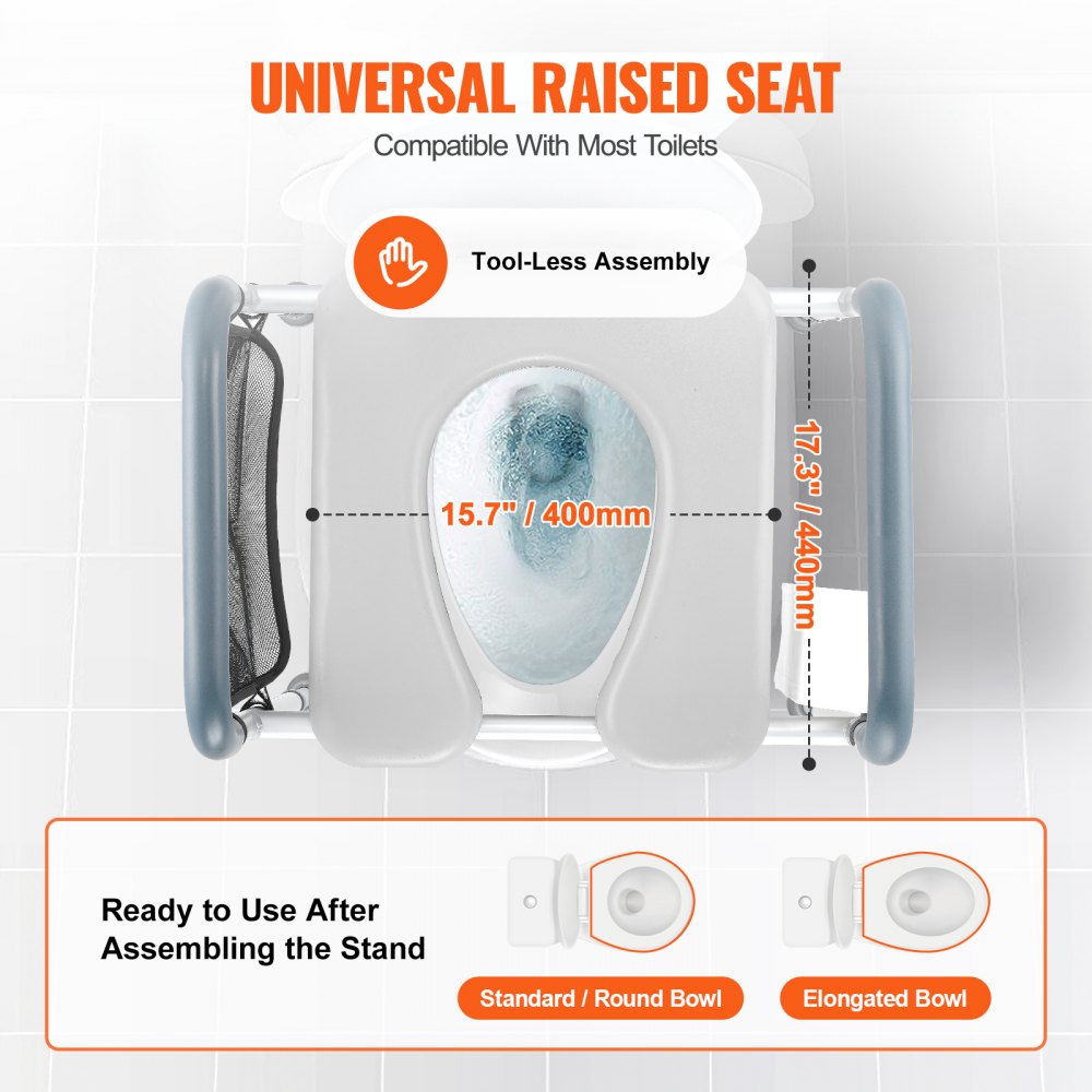 VEVOR Sedile WC Rialzato, Altezza Regolabile tra 49,9 a 64,9 cm, Portata max. 158 kg, Telaio in Alluminio Imbottito, Sedile WC Rialzato Universale, per Anziani, Disabili, Incinte, Ausilio da Bagno