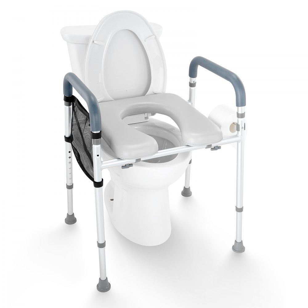 VEVOR Sedile WC Rialzato, Altezza Regolabile tra 49,9 a 64,9 cm, Portata max. 158 kg, Telaio in Alluminio Imbottito, Sedile WC Rialzato Universale, per Anziani, Disabili, Incinte, Ausilio da Bagno