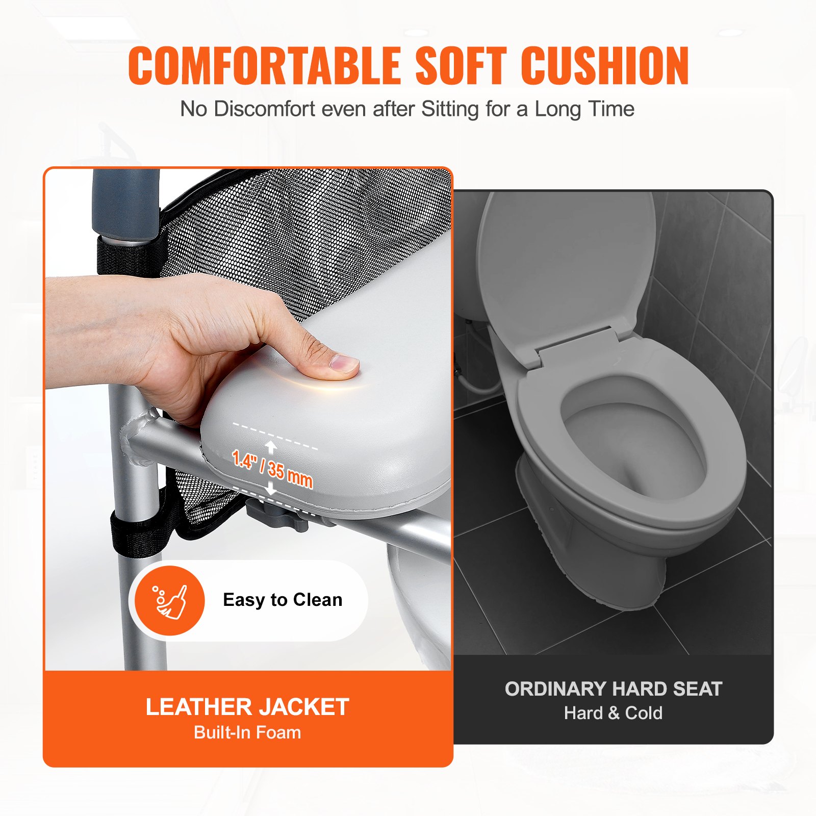 VEVOR Sedile WC Rialzato, Altezza Regolabile tra 49,9 a 64,9 cm, Portata max. 158 kg, Telaio in Alluminio Imbottito, Sedile WC Rialzato Universale, per Anziani, Disabili, Incinte, Ausilio da Bagno