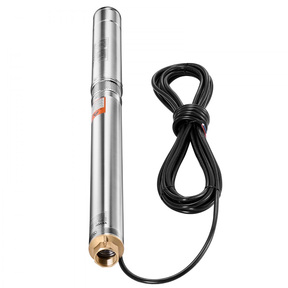 VEVOR Pompa Sommergibile per Pozzi Profondi IP68, Potenza in Uscita 550 W, 230 V, Portata 100 L/min, Prevalenza 53 m, con Cavo da 20 m, Pompa per Acqua in Acciaio Inox per Irrigazione Industriale