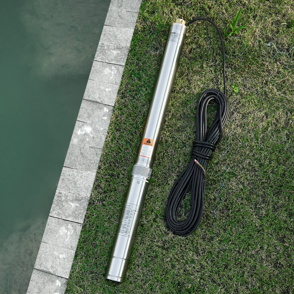 VEVOR Pompa Sommergibile per Pozzi Profondi IP68, Potenza in Uscita 550 W, 230 V, Portata 65 L/min, Prevalenza 64 m, con Cavo da 20 m, Pompa per Acqua in Acciaio Inox per Irrigazione Industriale