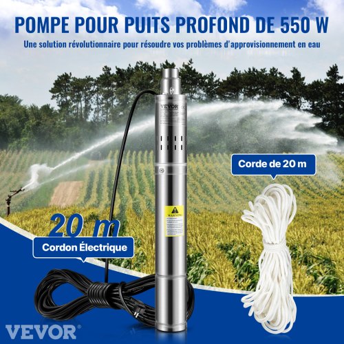 Pompa Sommergibile Per Pozzo Profondo - 50 M, 250W 24V, Acciaio Inox, Solare, Per Irrigazione Giardino