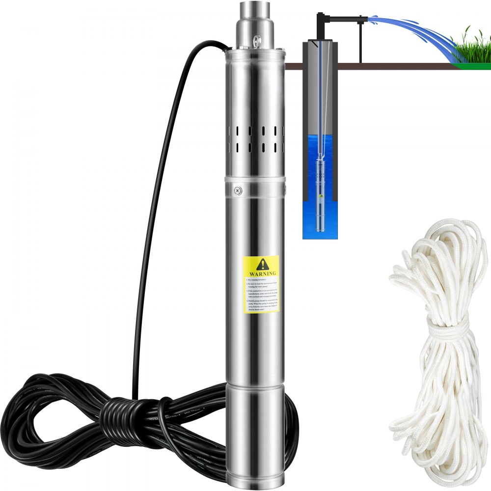 VEVOR Pompa d'Acqua Sommersa 550W 35L/min in Acciaio Inox Prevalenza Max. 108 m